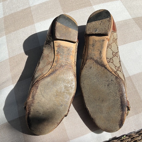 Gucci Logo Canvas Bamboo Horsebit Brown Ballet Flats - Picture 6 of 6